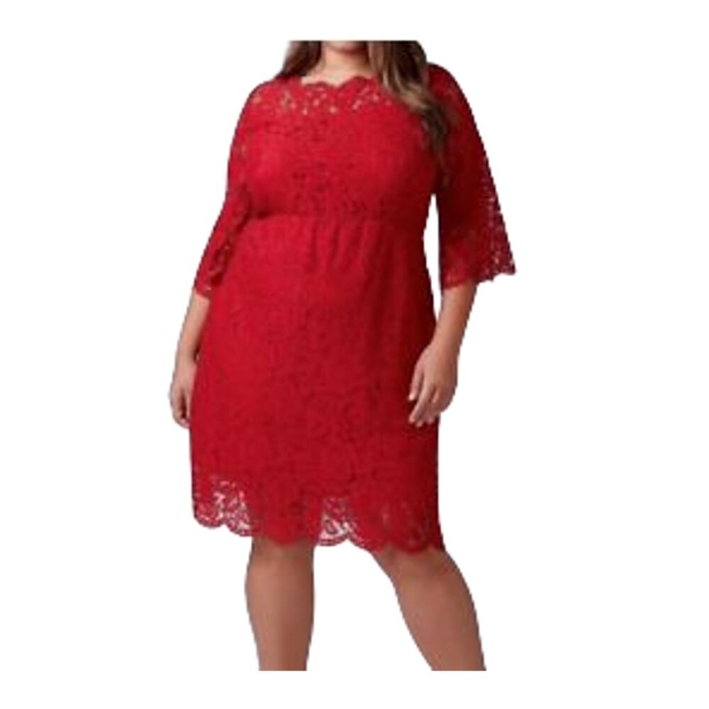 Lane‎ Bryant Women's Scallop Lace Exposed Zipper Elbow Length Sleeves Dress 16